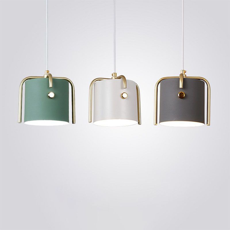 Bucket Shade Drop Pendant Modernist Metal 1 Head Dining Room Hanging Lamp Kit with Cross Top