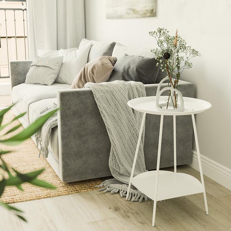 Double Tier Mid-Century Round 4 Legs Metal End Table with Storage