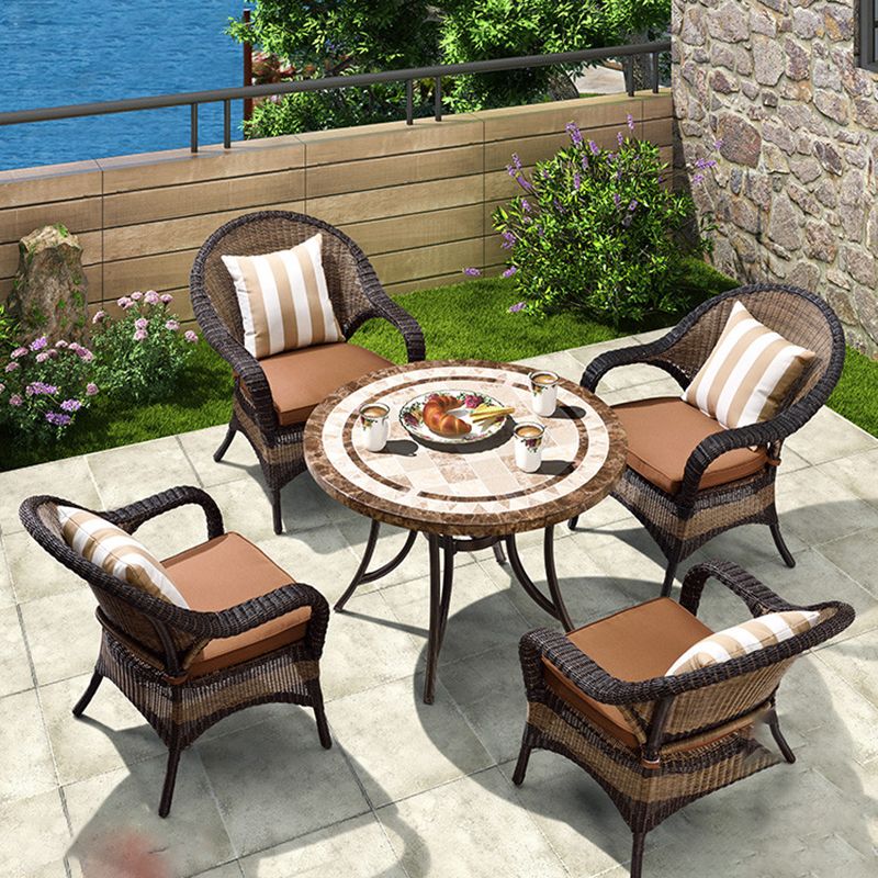 Tropical Rattan Patio Dining Armchair with Arm Brown Dining Armchair
