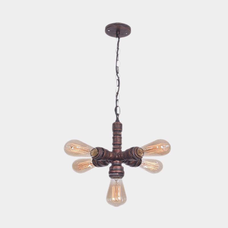 5-Bulb Metal Ceiling Chandelier Antiqued Copper Finish Sputnik Pipe Living Room Suspension Lamp