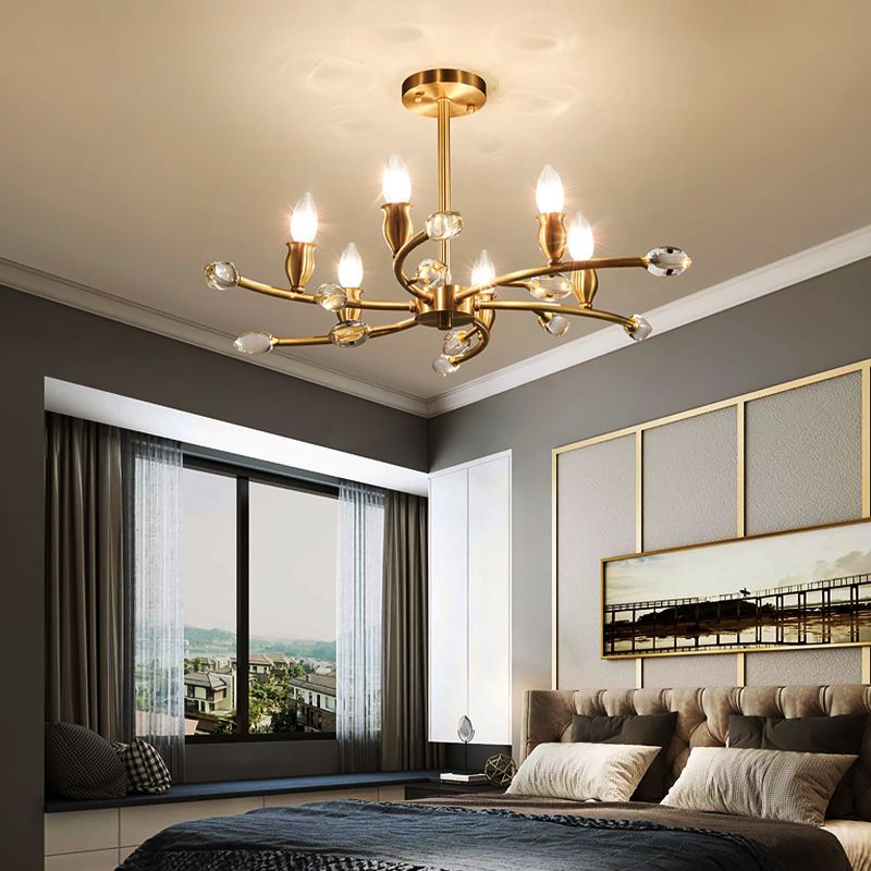 Gold Exposed Bulb Pendant Lighting Rustic Metal 6 Lights Bedroom Room Chandelier Hanging Light Fixture