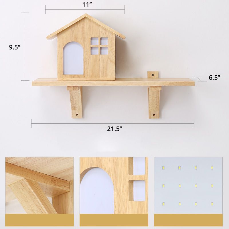 Cottage LED Wall Sconce Lamp Creative Decorative Wood Wall Lighting with Shelf for Bedroom