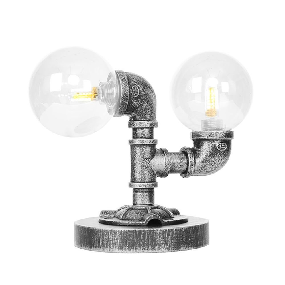 Tarea de sombra redonda de vidrio transparente/ámbar iluminación vintage estilo 2 luces lámpara de escritorio de cafetería en plata antigua/bronce