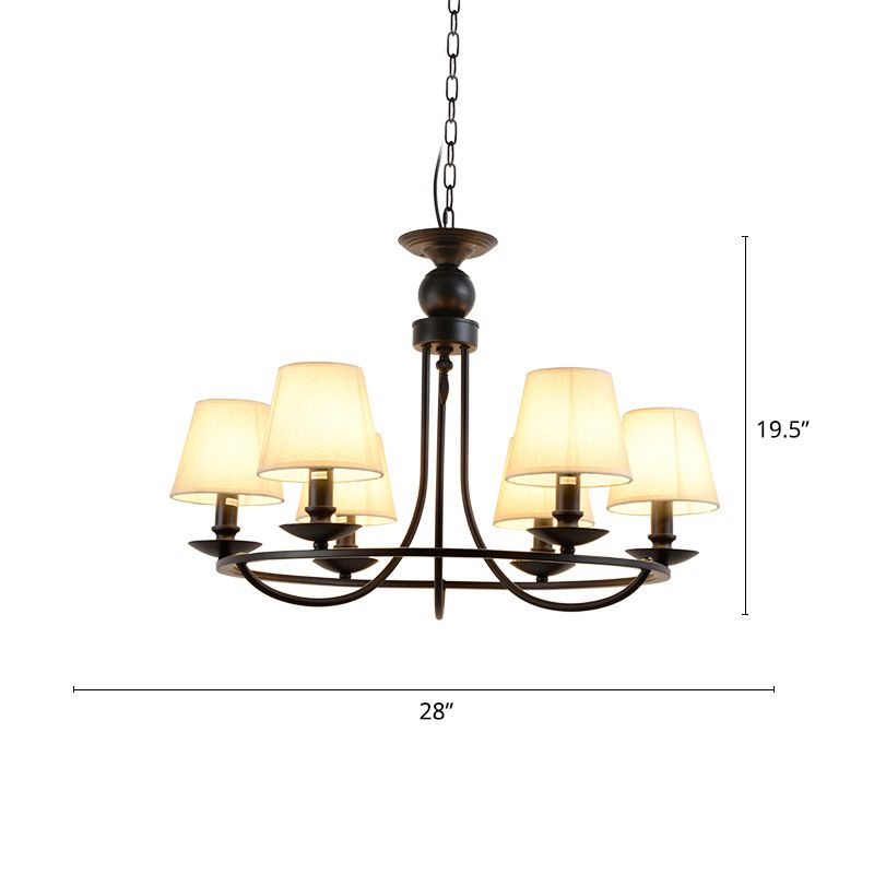 Conical Chandelier Country Style Fabric Pendant Lighting Fixture for Dining Room
