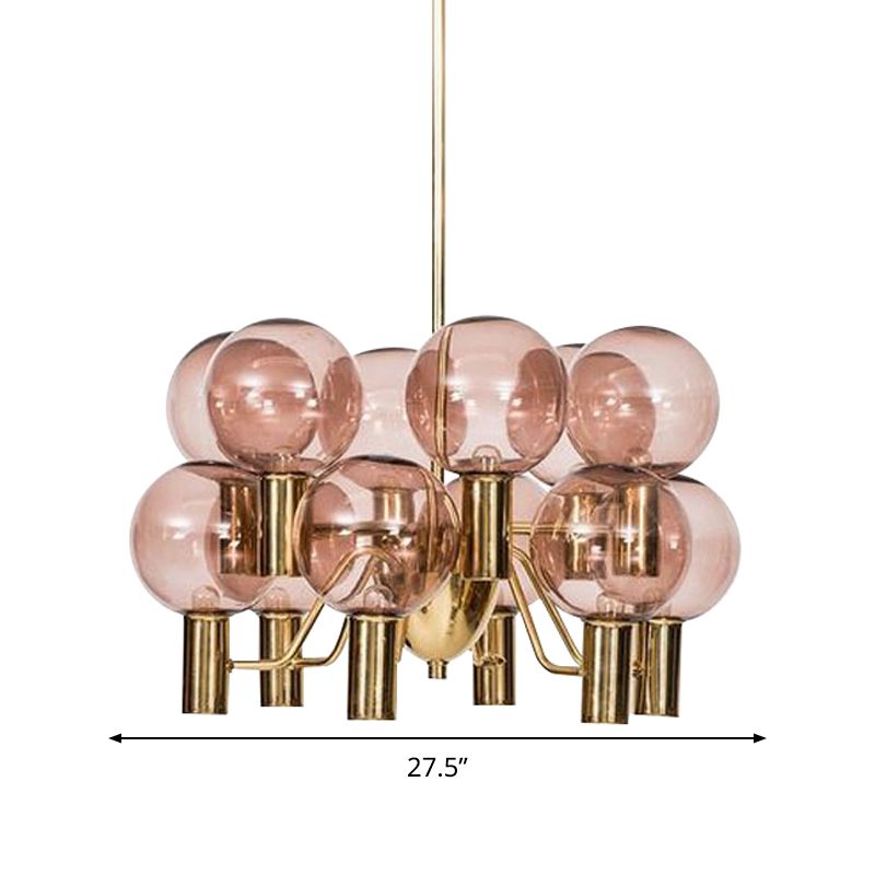 Modernist Global Ceiling Chandelier Pink Glass 12 Heads Dining Room Hanging Pendant Light