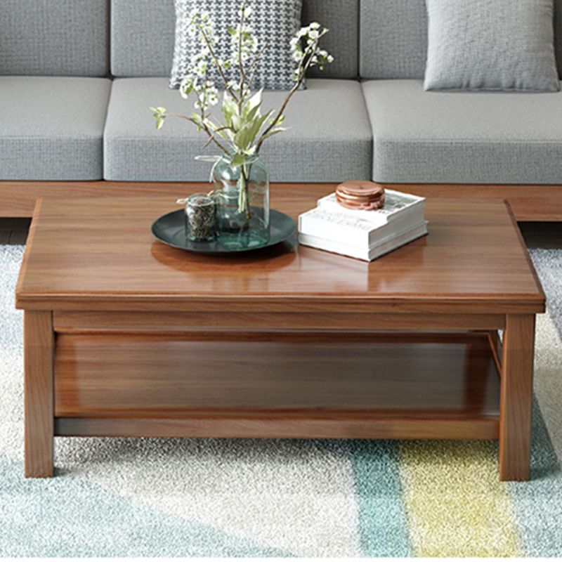 Solid Wood Coffee Table Scandinavian 4 Legs Cocktail Table with Storage Shelf