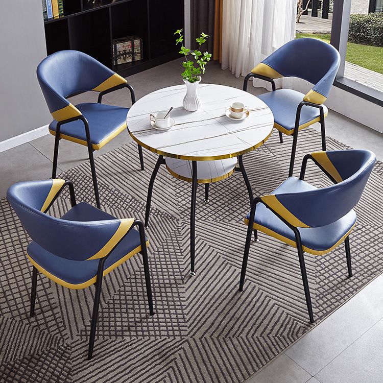 Tavolo da pranzo rotondo contemporaneo in metallo da 31,5 pollici tavolo in legno con gambe nere