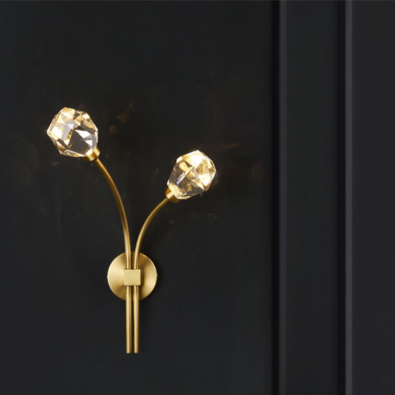 Modern Brass Wall Light 2 Lights Wall Sconce with Crystal for Living Room