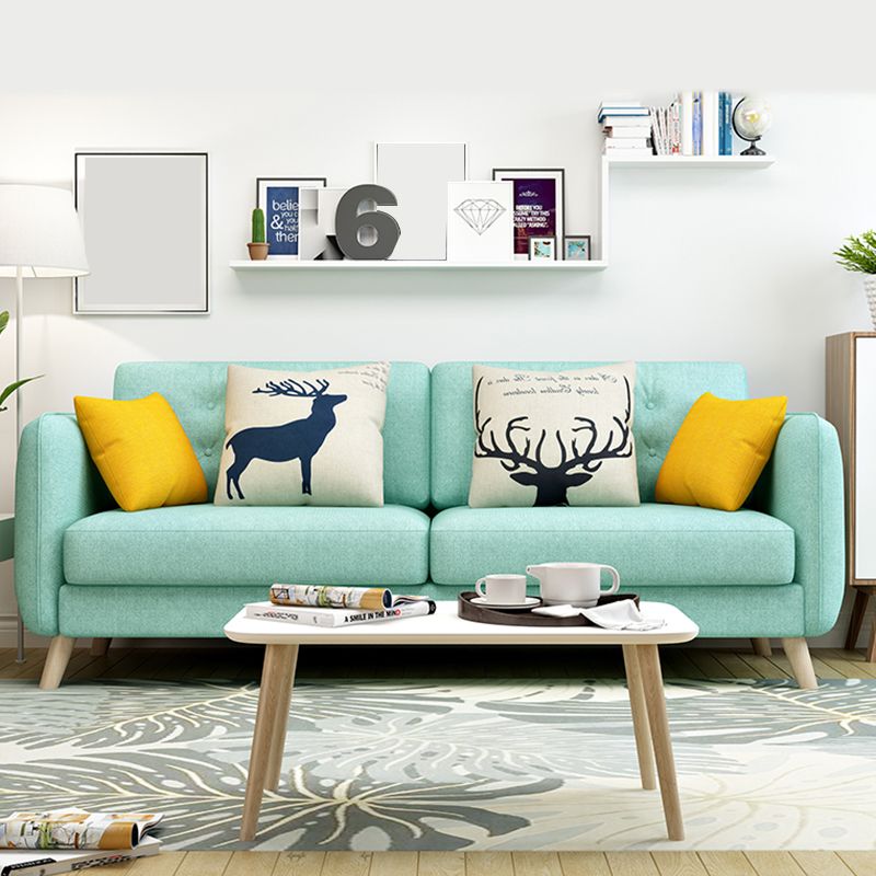 Modern Macaroon Square Arm Sofa 4 Wood Legs Cushions Sofa for Apartment