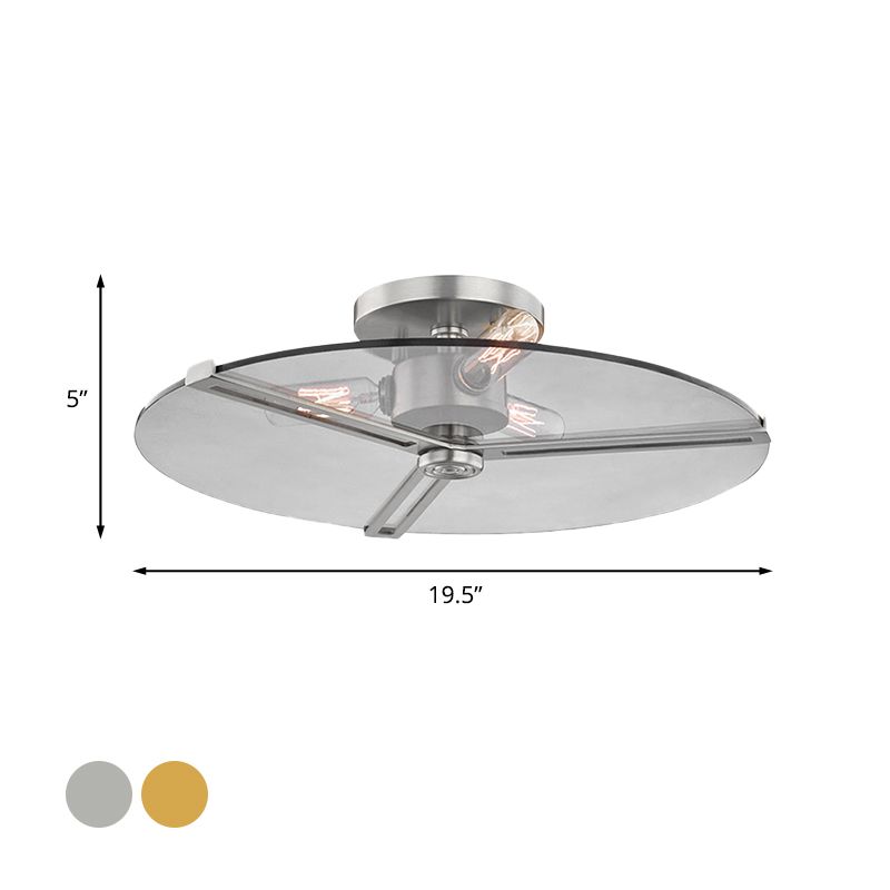 3 Lights Clear Glass Ceiling Lamp Colonialism Chrome/Gold Disk Bedroom Semi Flush Mount Light Fixture