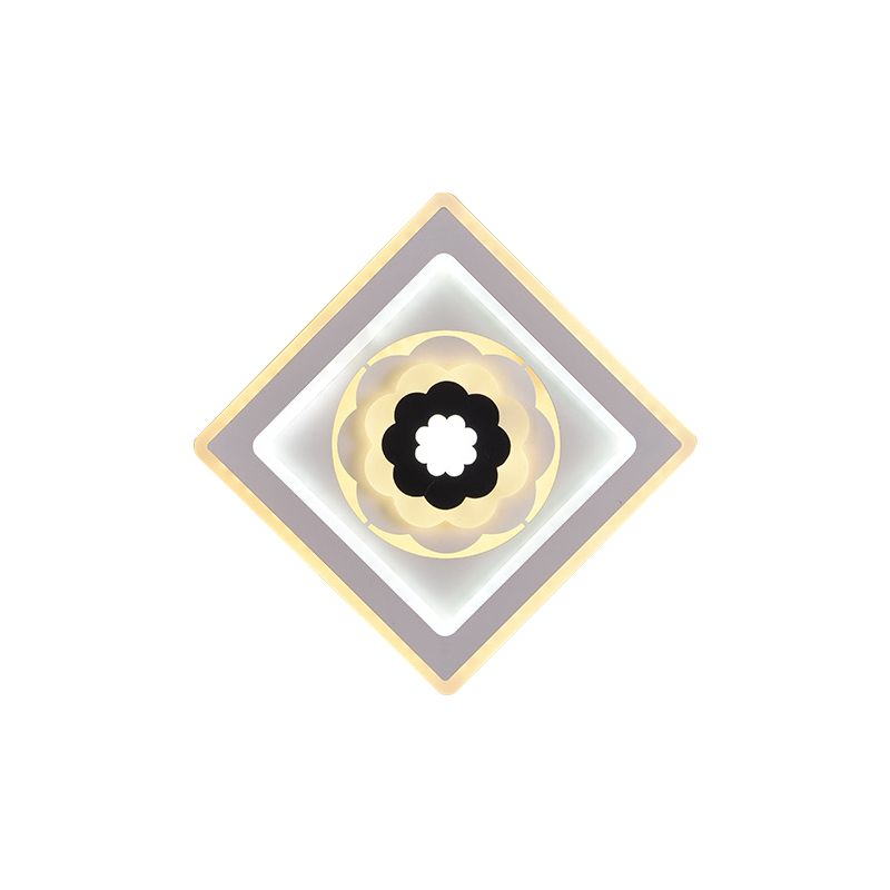 Rhombus Sconce Light Aymat Minimal Acrylique Salle Salle LED Éclairage mural LED avec motif de floraison en blanc et noir