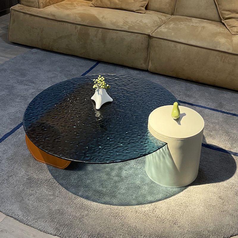 2 Legs 1 Single Coffee Table Modern Glass Cocktail Table in Clear