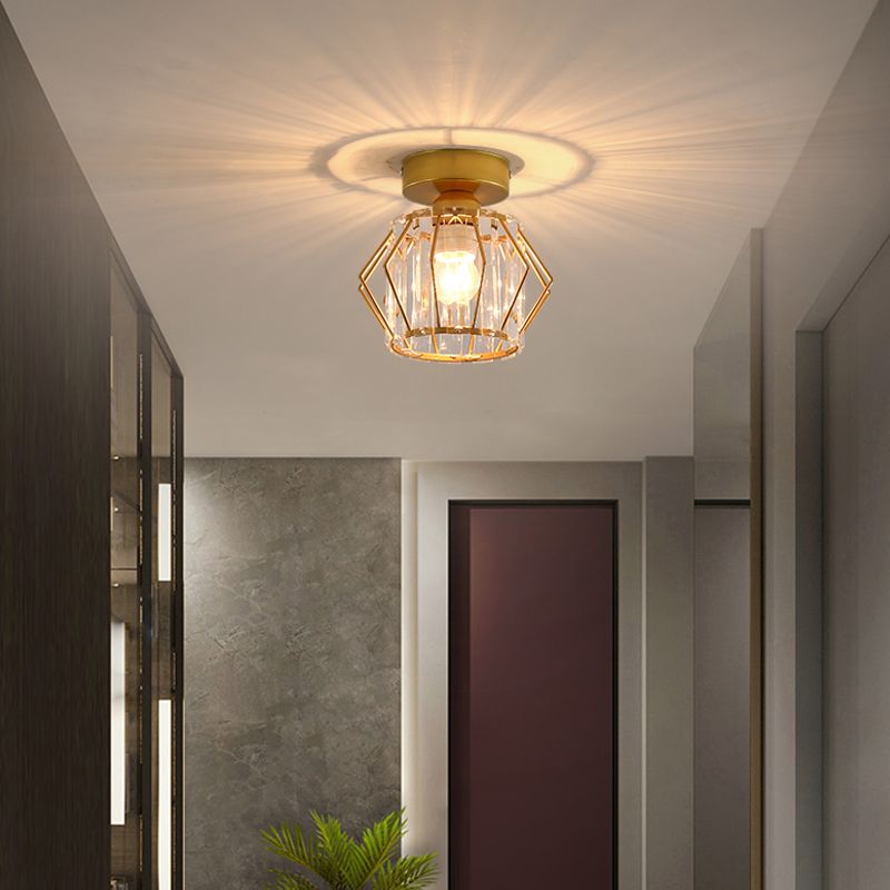 Caged Crystal Flush Ceiling Light Modern Style 1 Bulb Flush Mount Light for Hallway