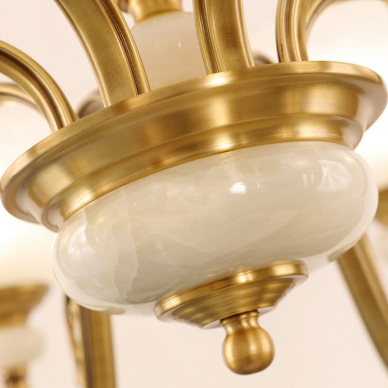 Bell Shaped Restaurant Suspension Lighting Colonial Style Frosted Glass Brass Chandelier Light Fixture