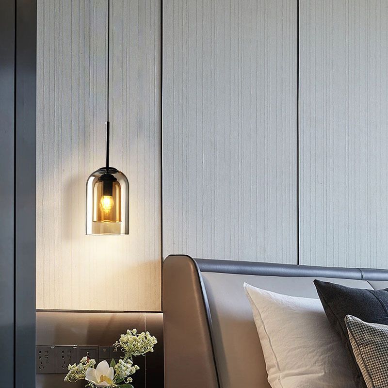 Double Glass Single Pendant Light in Modern Creative Style Wrought Iron Hanging Lamp for Dining Room