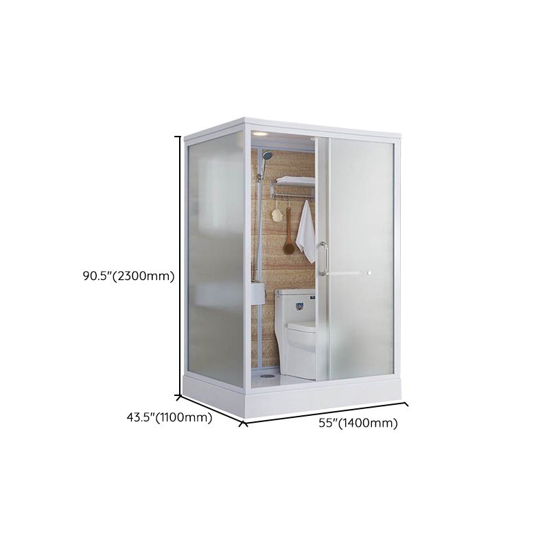 Framed White Shower Kit Corner Rectangle Frosted Shower Stall