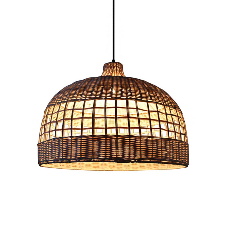 Modernista 1 Bulbo Posto Iluminación Tazón de madera Luz colgante con sombra de bambú