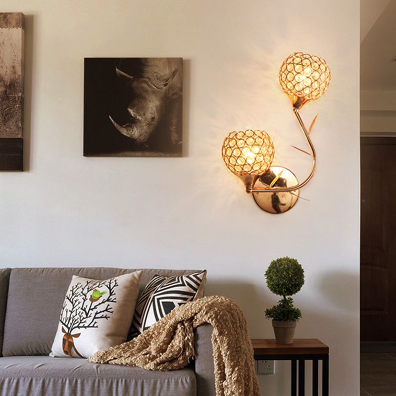 Modern Style Wall Lamp Spherical Sconce Lighting with Crystal Shade for Bedroom