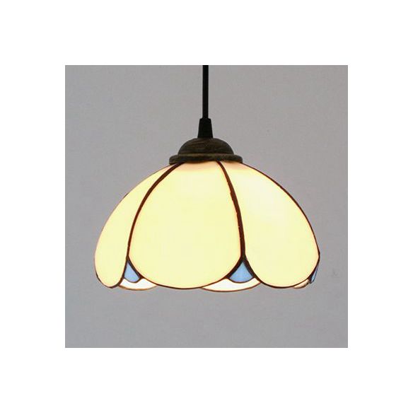 Brede flare wit/blauw/getextureerd wit handgemaakt kunstglas plafondlicht Tiffany-stijl 1 hoofd gesuspendeerd verlichtingsarmatuur