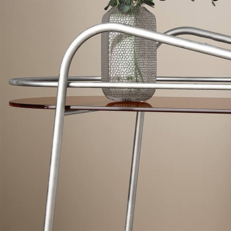 Modernistic Side Table Glass with Storage Oval Double Tier Living Room