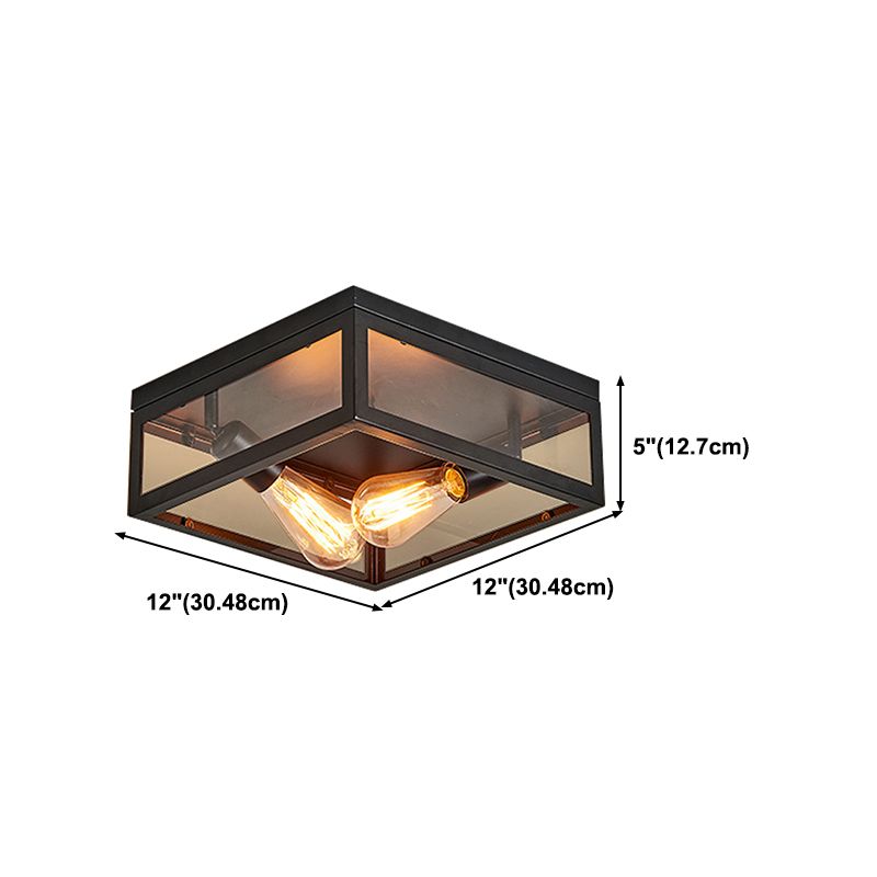 Metal Square Flush Mount Lamp Industrial Style 2 Lights Flush Ceiling Lights