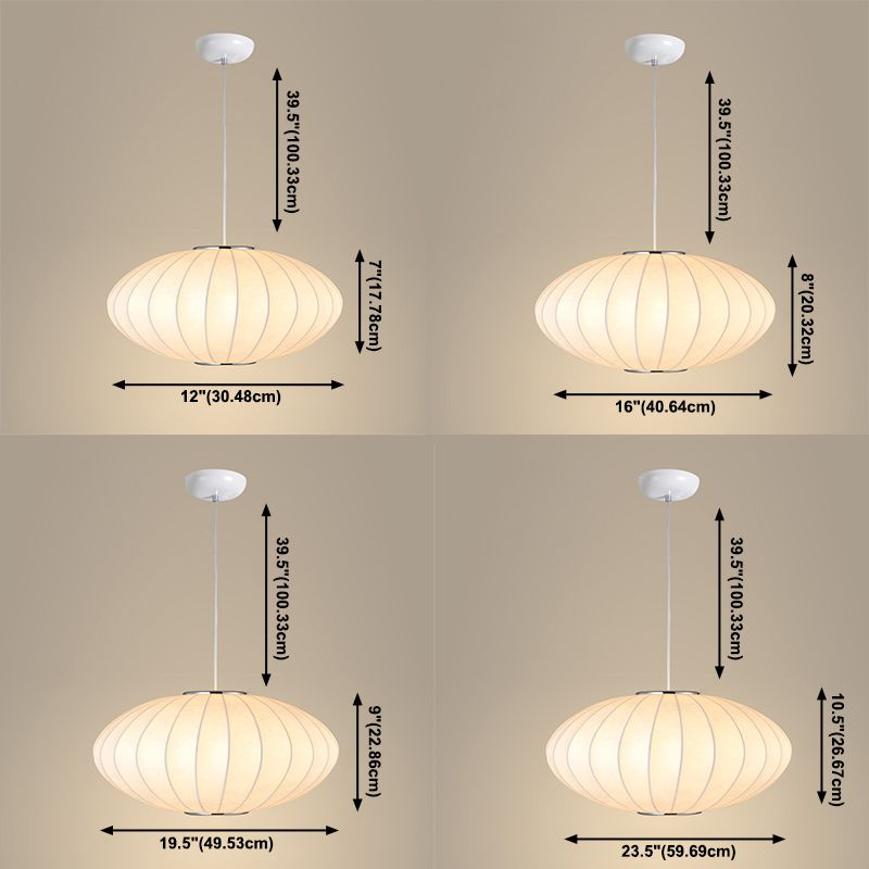Silk Hanging Lamp, Simple Disk-Shaped Shade Pendant Lighting in White Finish