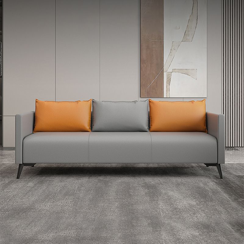 Leather Grey Sofa Stationary Square Arm Seating for Living Room