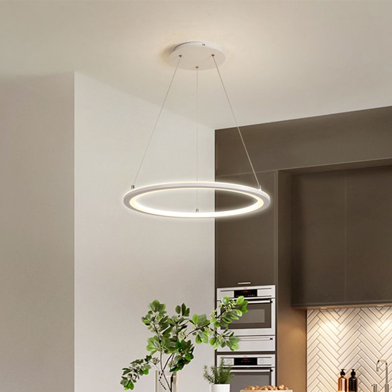Lampada a ciondolo a ciondolo cucina circolare Acrilico LED Minimalista LED in bianco, larghezza 16 "/19.5" /31,5 "