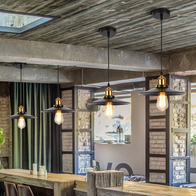 Forma industriale a forma di chiodo in metallo appeso 1 lampada a sospensione leggera in nero per ristorante