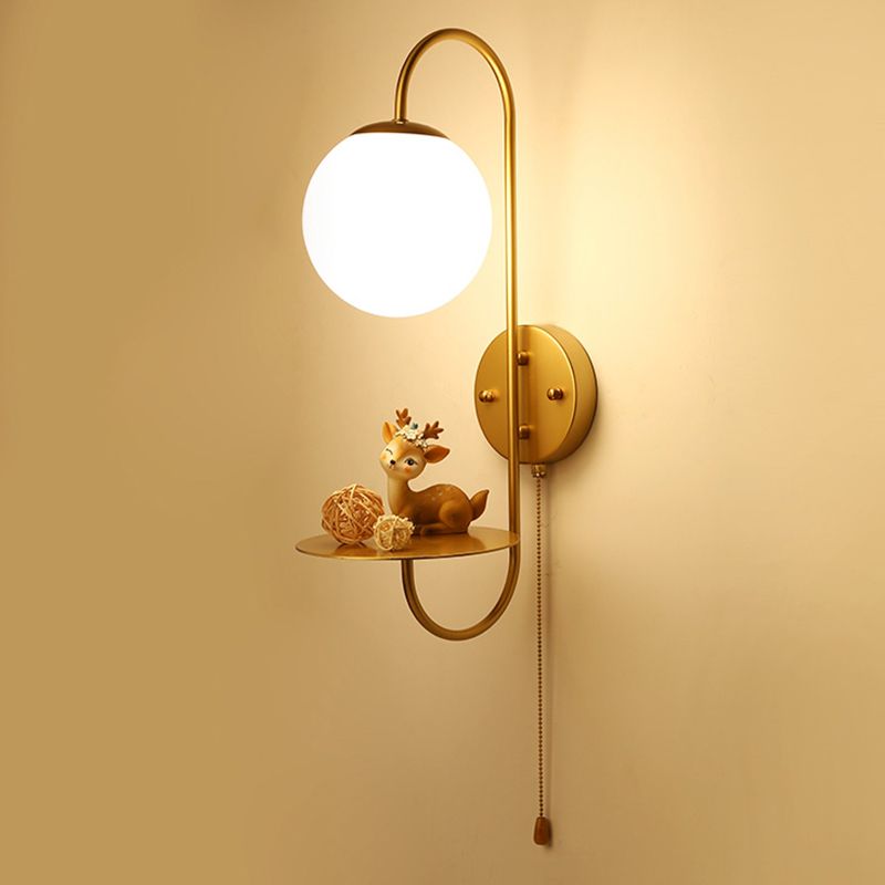 Modern Glass Wall Sconce Lighting Metal Gooseneck Wall Light for Bedroom