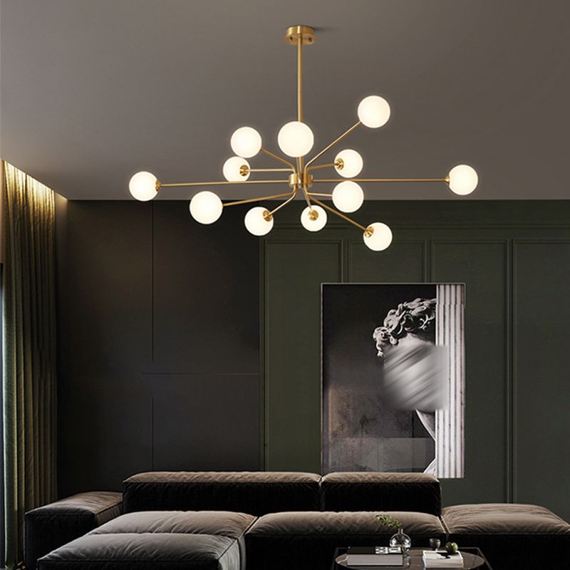 Contemporary Glass Chandelier Gold Multi Head Pendant Lighting Fixtures for Bedroom