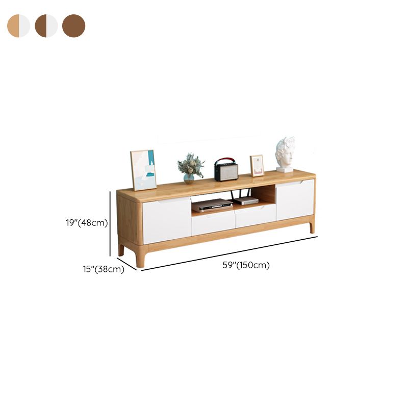 Open Storage TV Media Console Solid Wood TV Stand Console with Drawers