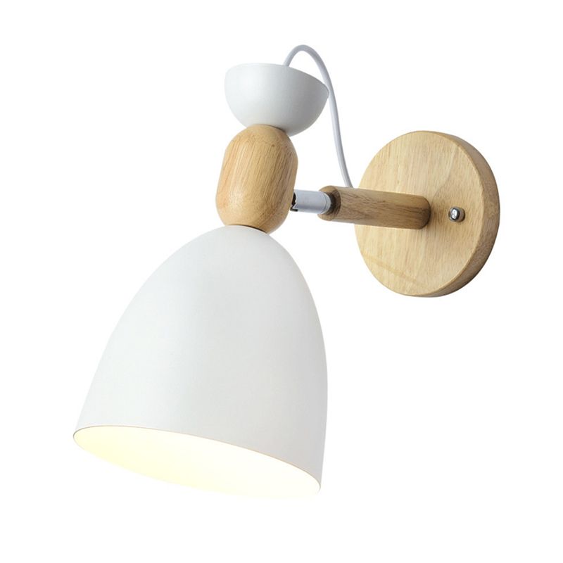Nordic Macaroon Style Wall Lamp Angle Adjustable Simplicity Hallway Lighting Fixture with Solid Wood Base