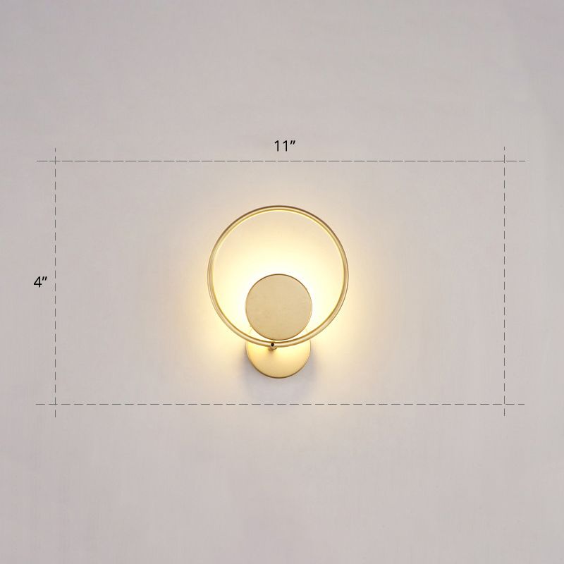 Round Metal LED Sconce Lighting Simple Style Golden Wall Mounted Lamp for Bedroom