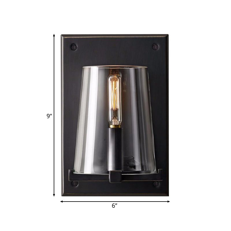 1 Bulb Living Room Sconce Lamp Tradition Black/Gold Wall Lighting Fixture with Cone Clear Glass Shade