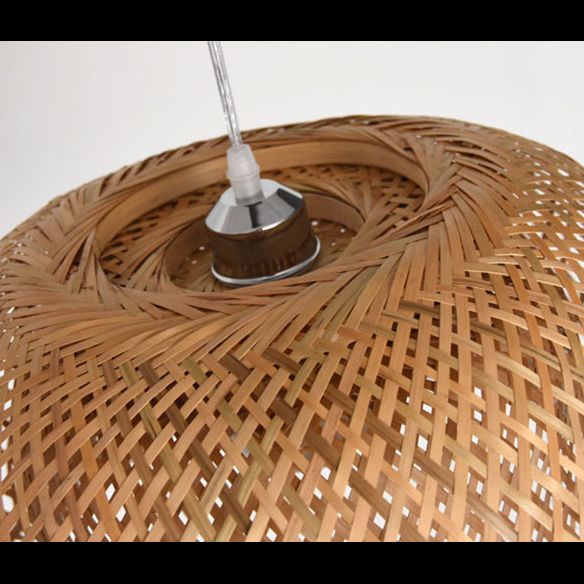 Double walled Hanging Lamp Kit Asian Bamboo 1-Light Beige Hanging Pendant for Restaurant