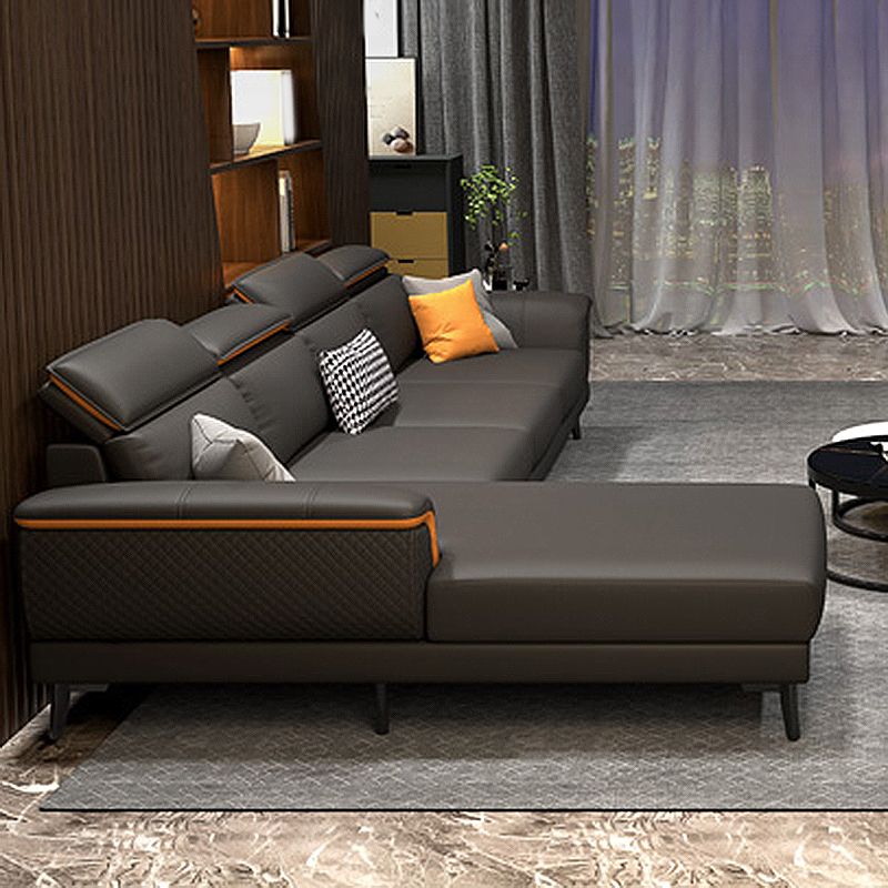 L-Shape Faux Leather Slipcovered Sofa Stain-Resistant Sectional and Chaise for 4 People