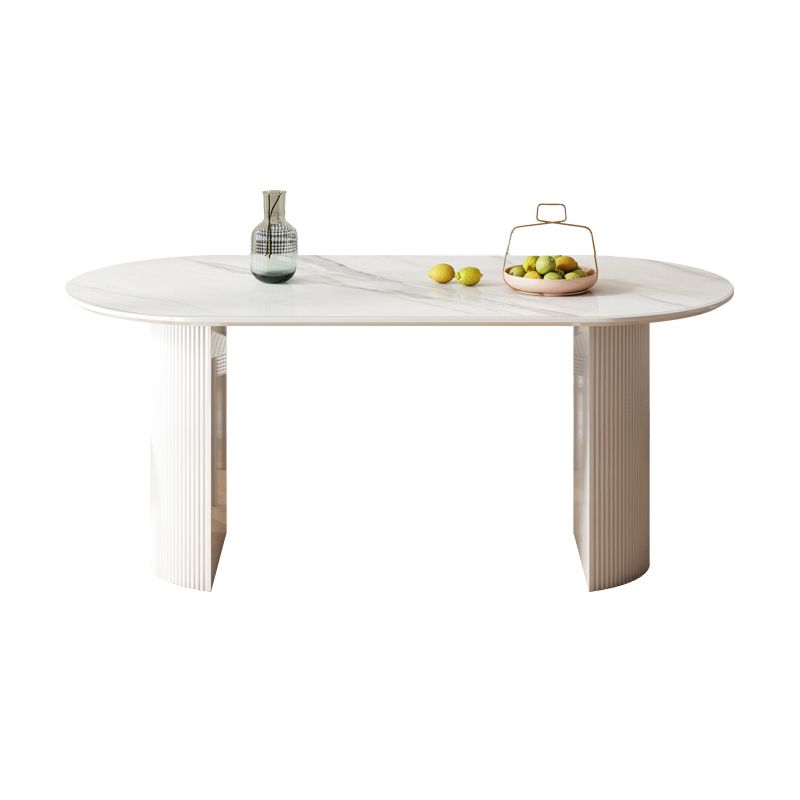 Eigentijdse witte standaard eettafel Keukeneettafel met dubbele voetstukonderstellen