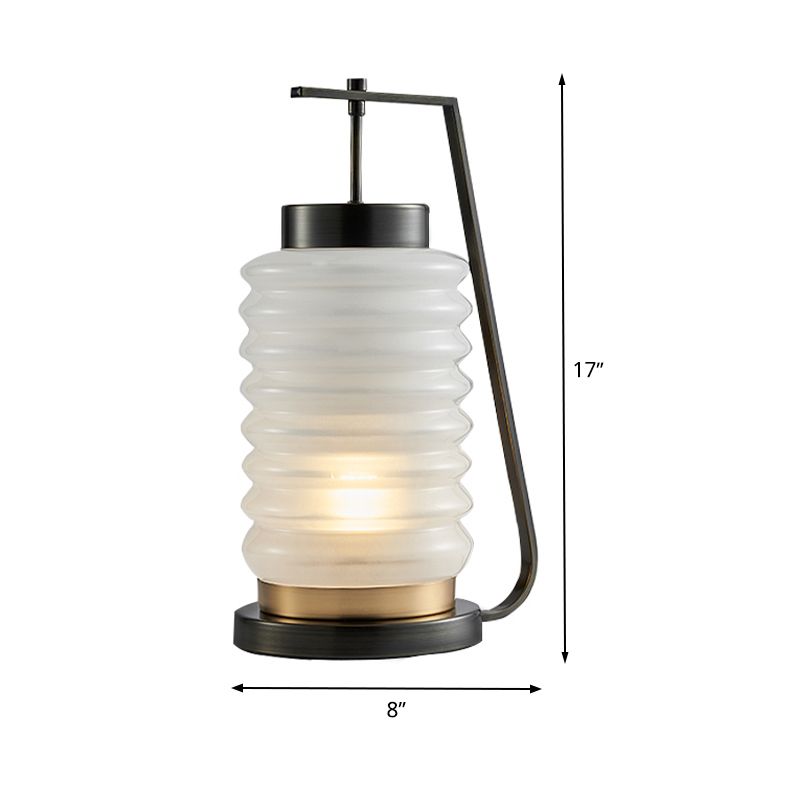 Frosted Glass Lantern Nightstand Lamp Contemporary 1 Head Reading Book Light in Black