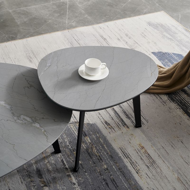 Contemporary White/Grey Free Shape Coffee Table with Metal Base