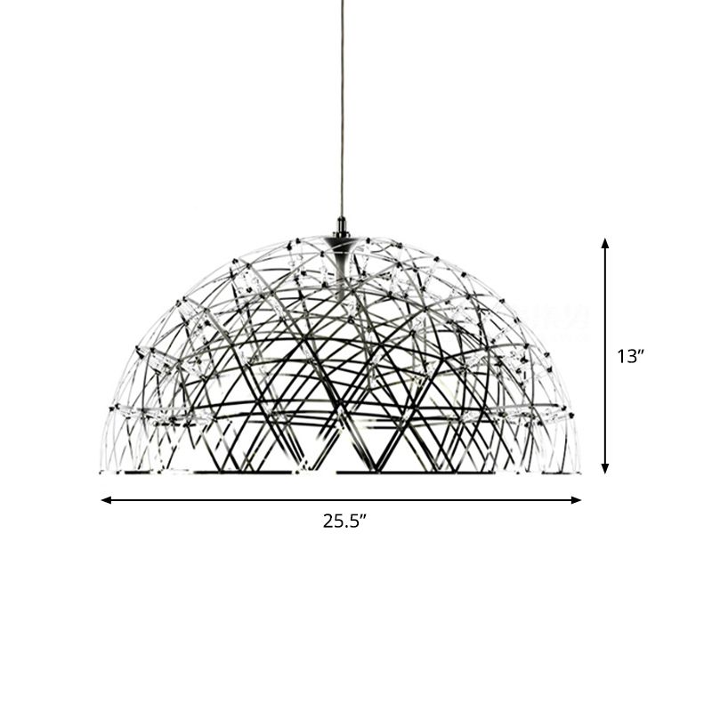 Dome Hanging Light Modern Metal 25.5"/31" W LED Chrome Chandelier Lamp with Crisscrossing Triangular Pattern, Warm/White Light