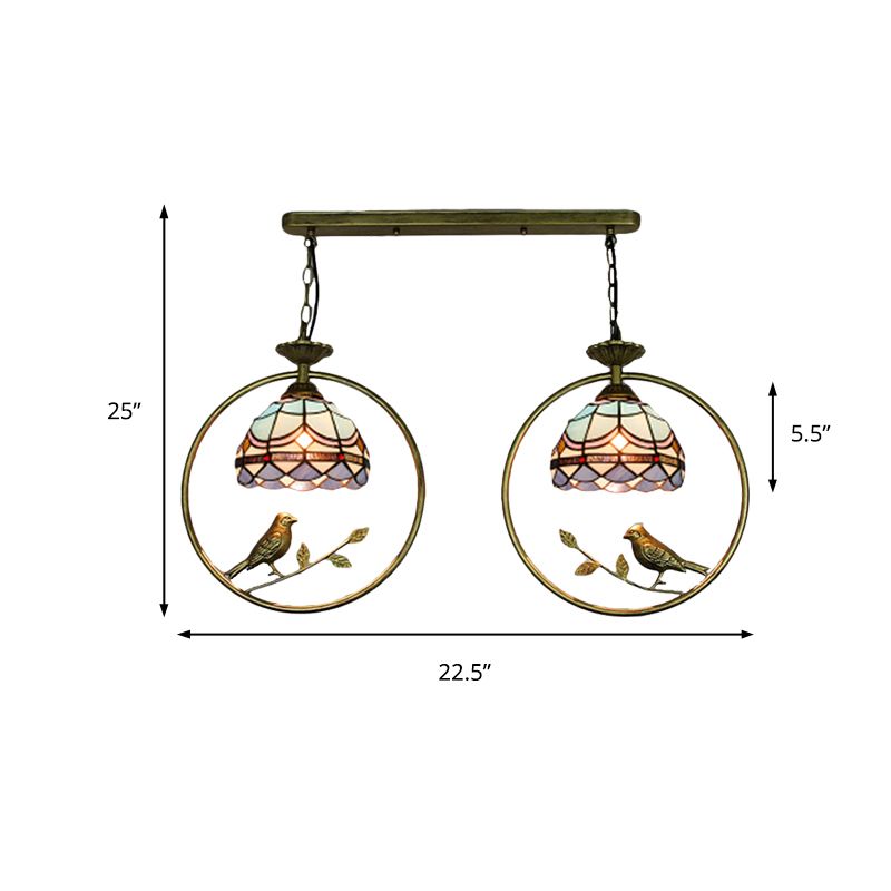 Luce a sospensione progettata vittoriana con Little Bird 2 lampadine Tiffany macchiata di vetro appeso per la libreria