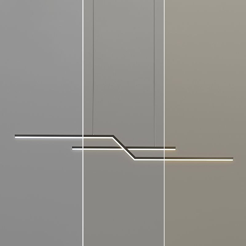 2 Light Linear Island Lighting Modernism Metal Chandelier Light Fixture for Dining Room