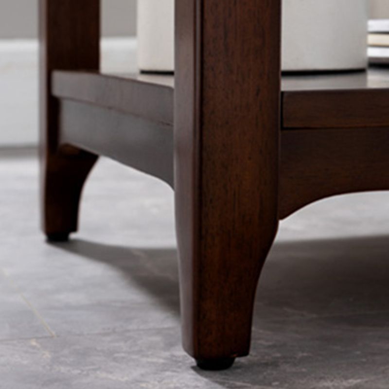 Country Double Tier Wood End Table 4 Legs Sofa Side Table with Shelf