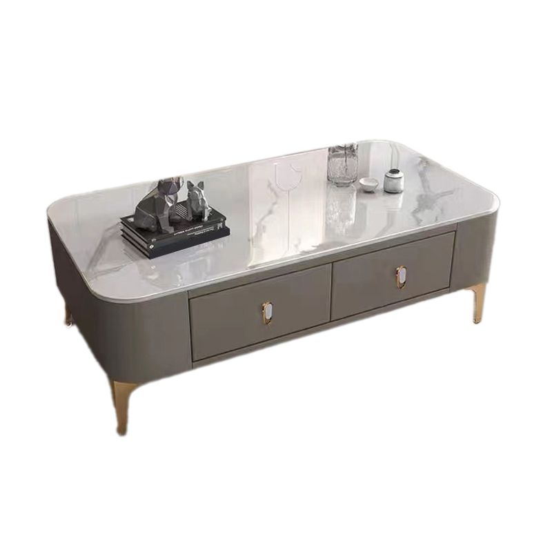 Triangle Slate Coffee Table Glam 4 Legs with 2 Storage Drawers