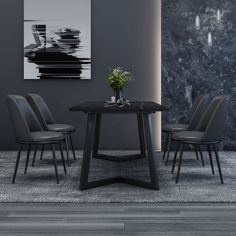 Modern Style Sintered Stone Dining Set with Rectangle Shape Table and Double Pedestal Base