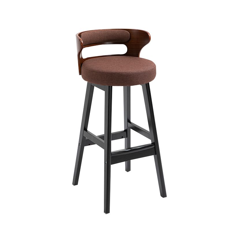 Scandinavian Wood Round Seat Stool Faux Leather Low Back Upholstered Counter Stool