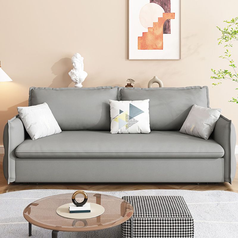 Grey Faux Leather Sofa Bed with Storage Sewn Pillow Back Sofa