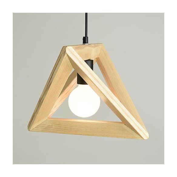 Luce a sospensione beige in stile giapponese con tonalità triangolare 1 lampada a sospensione in legno chiaro per cucina