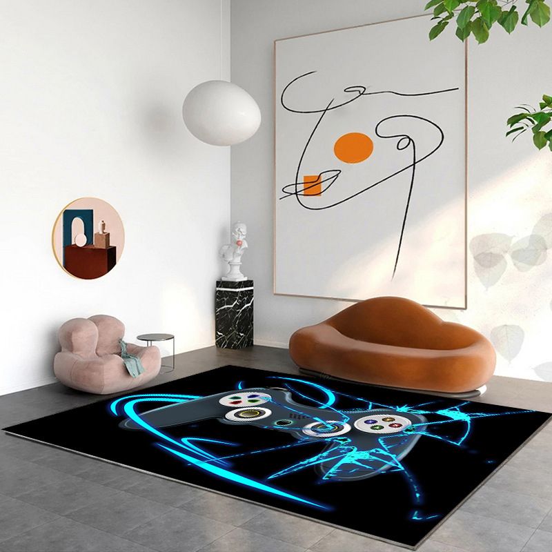 Modern Game Pad Print Rug Polyester Area Rug Washable Carpet with Non-Slip Backing